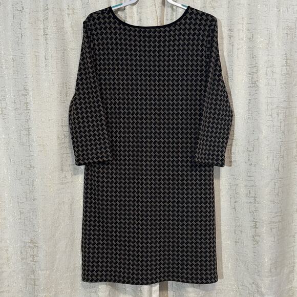 NWT Tyler Boe Tan Brown Jigsaw Mushroom Knit Shift Dress w/Pockets Women's Large - Picture 2 of 4